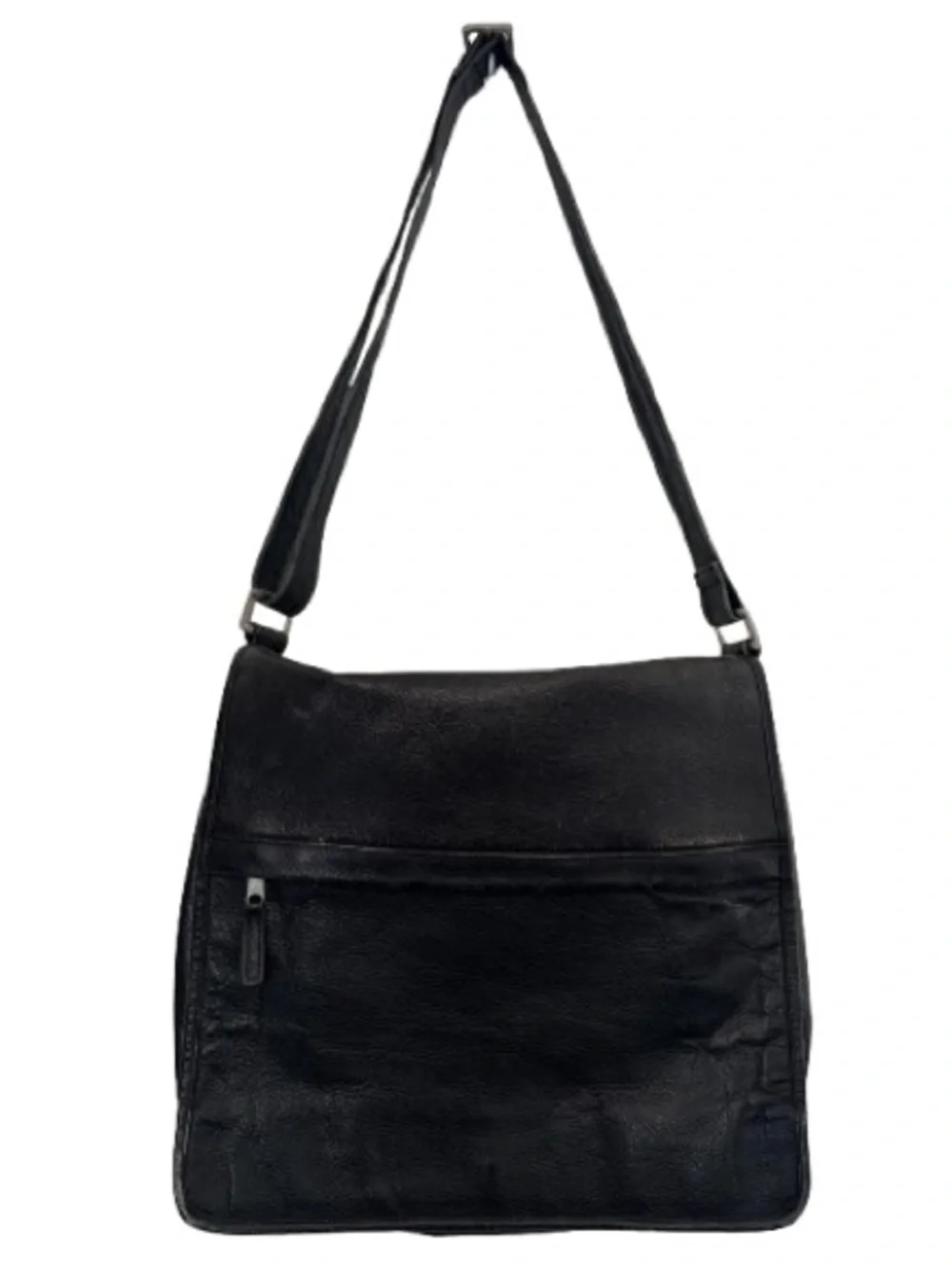 Latico Black Leather Messenger Laptop Crossbody Bag Unisex Minimal Distressed